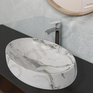 Plantex Basin for Bathroom/Ceramic Table Top Wash Basin/Over Counter Washbasin for Restaurant/Hotel (CRETA-NS-203-Marble Finis, 23 x 15 x 5.5 Inch)