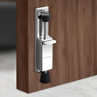 Plantex Kickdown Door Stoper Spring Loaded Telescopic Step On/Off Door Stopper Rubber, Adjustable Heavy Duty Door Locks Holder Stop/Release by Foot - (Chrome)