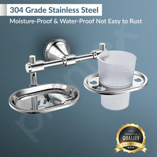Plantex 304 Grade Stainless Steel Soap Dish with Tumbler Holder/2in1 Soap Dish with Toothbrush Holder/Soap Stand/Case/Bathroom Accessories - Pack of 1 (Niko, Chrome)