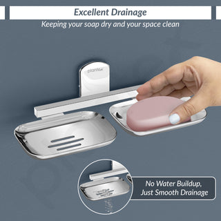 Plantex 304 Grade Stainless Steel Double Soap Holder for Bathroom/Soap Dish/Soap Stand for Bathroom Wall/Bathroom Accessories - Parv (Chrome)