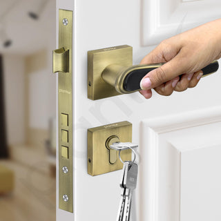 Plantex Main Door Lock/Mortise Lock for Doors - Robust Door Handle for Home with Brass Locks Body & Cylinder (PT-014, Brass Antique & Black)