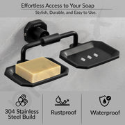 Plantex 304 Grade Stainless Steel Soap Holder for Bathroom/Double Soap Dish/Soap Stand for Kitchen Sink/Bathroom Accessories- Nipron (Black)