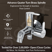 Plantex Pure Brass 2 Way Bibcock Water Tap with Brass Wall Flange & Teflon Tape/Quarter Turn Washing Machine tap with Water Saving Aerator/Basin tap-(FLO-807-Chrome)