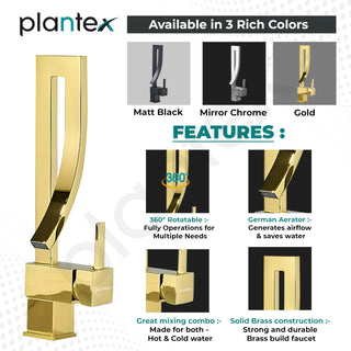 Plantex Pure Brass Wash Basin Tap/Pillar Tap for Wash Basin/Sink Tap for Kitchen Basin with Hot and Cold Connection Pipes -(Gold)