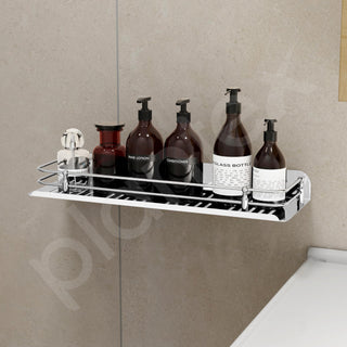 Plantex Bathroom Wall Shelf/Stainless Steel Bathroom Shelf for Wall with Railings/Bathroom Accessories Holder (15 inches, Chrome)