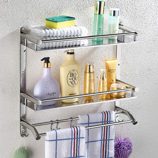 Plantex Stainless Steel Bathroom Organizer/Multipurpose 3 Tier Bathroom Shelf with Towel Hanger and Hooks/Shelf for Washroom