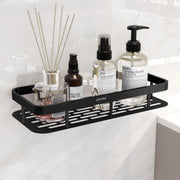 Plantex Bathroom Organizer Without Drill/Stainless Steel & Aluminium Shelf for Wall with Adhesive Stickers - Pack of 1 (12x5 inch, Black)