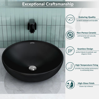 Plantex Platinum Ceramic Tabletop Round Wash Basin/Countertop Bathroom Sink/Tabletop Wash Basin(Black, 15.5 x 15.5 x 5 Inch)