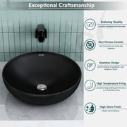 Plantex Platinum Ceramic Tabletop Round Wash Basin/Countertop Bathroom Sink/ Tabletop Wash Basin(Black, 15.5 x 15.5 x 5 Inch)
