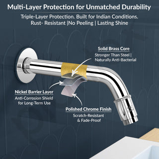 Plantex Pure Brass Long Body Bib Cock Water Tap for Bathroom with Water Saving Aerator/Wall Mount Tap with Brass Wall Flange and Teflon Tape -7 Year Warranty by Plantex (MAG-1202, Chrome)