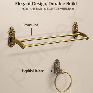 Plantex Aluminium Antique Bathroom Accessories Set Of 5-Pcs/Bathroom Hardware Set (Towel Rod/Napkin Ring/Paper Holder/Soap Dish/Tumbler Holder), Gold