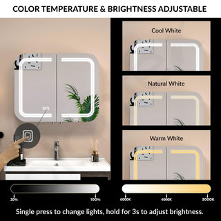 Plantex Steel LED Bathroom Mirror Cabinet/Bathroom Box/Double Door Round Corner Mirror with Storage (28x23 Inch-White)