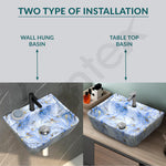 Plantex Wallmount Basin for Bathroom/Designer Ceramic Wall Hung Hand Wash Basin/Rectangle Countertop Wash Basin/Home/Office (Blue - 17.5 x 14 x 5 Inch)