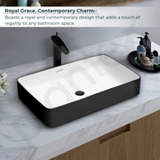 Plantex Ceramic Wash Basin for Bathroom/Tabletop Washbasin/Counter Top Black Washbasin/Vessel Sink (White & Black-25x14x5 Inch)