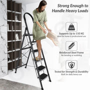 Plantex 6 Step Ladder -Foldable Steel 6 Step Ladder-Wide Anti Skid Steps-Made in India(Grey & White)