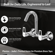 Plantex Sink Cock for Kitchen Sink/360 Degree Rotating with Foam Flow/Hot & Cold Sink Mixer/Wall Mount Swan Neck with Wall Flange and Teflon Tape - Pack of 1 (Chrome, 3223)