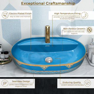 Plantex Ceramic Washbasin/Hand Wash Sink/Counter Top Wash Basin for Bathroom/Home/Office/Hotel (Blue - 23.5 x 16 x 5 Inch)
