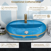 Plantex Ceramic Washbasin/Hand Wash Sink/Counter Top Wash Basin for Bathroom/Home/Office/Hotel (Blue - 23.5 x 16 x 5 Inch)