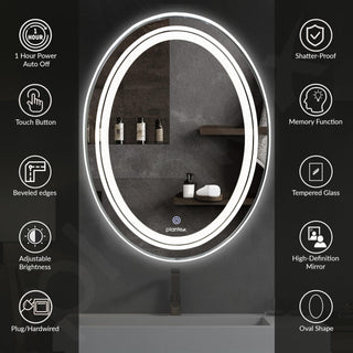 Plantex Bathroom Mirror with LED 3 Lights Tone/Designer Mirror for Living Room/Bedroom/Dressing Room - Oval Shape (18 X 24 Inch)