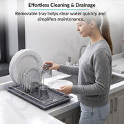 Plantex Stainless Steel Dish Drying Rack for Kitchen with Drain Tray/Plate & Thali Stand/Utensil, Bowl & Glass Holder/Countertop Dish Drainer Organizer – Pack of 1 (Chrome & Grey)