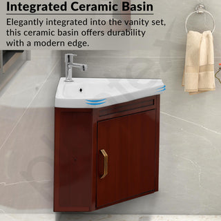 Plantex Wall Mount Vanity Cabinet with Washbasin and Mirror/Corner Wash Basin with Unbrekable Cabinet Full Set for Bathroom (461 - Brown)