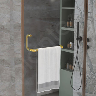 Plantex Shower Door Handle/Stainless Steel Towel Bar Combination/Towel Holder for Glass Shower Door and Bath Door Pull Handle - Pack of 1 (PVD Gold)