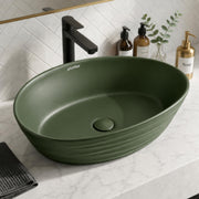 Plantex Designer Ceramic Basin/Table Top Wash Basin for Bathroom/Countertop Vessel Sink Basin for Home/Office/Restaurant (Green, 22 x 14 x 7 Inch )