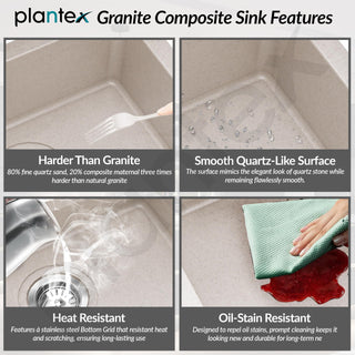 Plantex Quartz Acrylic Kitchen Sink/Undermount Sink for Kitchen with 10 Years Warranty by Plantex/Granite Single Bowl Kitchen Sinks with Coupling (Ultra Brun 16x18 Inches)