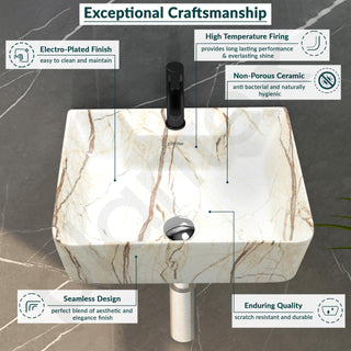 Plantex Wall Mount Wash Basin for Bathroom/Designer Ceramic Small Washbasin/Rectangle Countertop Wash Basin/Home/Office (16 x 12 x 4.5 Inch)
