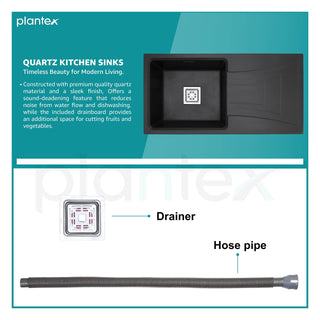 Plantex Sink for Kitchen/Granite Quartz Single Bowl Kitchen Sink With Drain Board/Undermount/Top Mounted (Black-36x18 Inches)