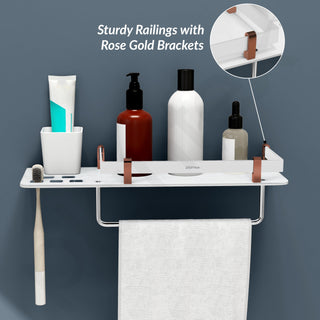 Plantex 5mm Acrylic and ABS Plastic 3 in 1 Multipurpose Bathroom Shelf/Rack/Towel Hanger/Tumbler Holder/Bathroom Accessories (15 x 5 Inches) - Pack of 1