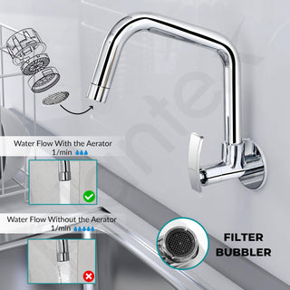 Plantex Pure Brass Sink tap for Kitchen Basin/Kitchen Tap with Brass Wall Flange and Water Saving Nozzle/Tap for Wash Basin/Kitchen Faucet-(ZUR-1508-Chrome)