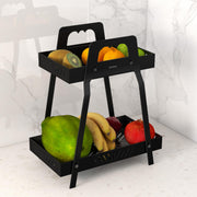 Plantex GI-Steel 2 Tier Shelf/Multipurpose Rack/Storage Rack for Kitchen/Fruit & Vegetable Basket for Kitchen - Pack of 1, (Black)