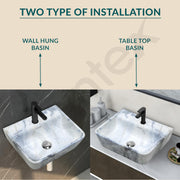 Plantex Wall Hung Wash Basin for Bathroom/Designer Ceramic Basin/Rectangle Countertop Washbasin for Home/Office (17 x 14 x 5 Inch)
