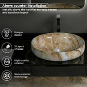 Plantex Ceramic Basin for Bathroom/Table Top Ceramic Basin/Washbasin for Bathroom - (CRETA-NS-238-Marble Finish, 23 x 15 x 5.5 Inch)