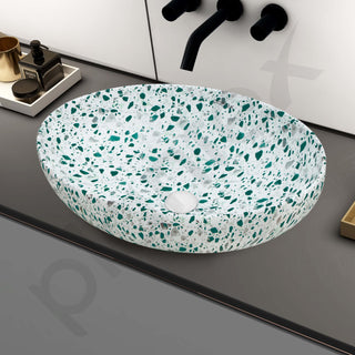 Plantex Table Top Wash Basin for Bathroom/Designer Ceramic Basin/Countertop Vessel Sink for Home/Office (Marble White - 20 x 15 x 5.5 Inch)