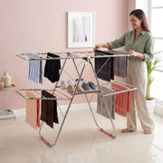 Plantex Cloth Stand for Home/Stainless Steel Foldable Colth Stand/Double Layer Cloth Drying Rack for Balcony - Pack of 1 (Bloom, Chrome)