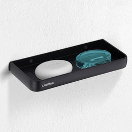 Plantex Self Adhesive Aluminium Double Soap Holder for Bathroom/Dual Soap Case/Soap Stand/Bathroom Accessories - Pack of 1 (1503, Black)