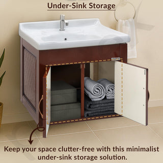 Plantex Unbrekable Bathroom Vanity Cabinet & Washbasin Set/Washbasin with Cabinet/Basin Cabinet for Bathroom with Mirror (Brown)