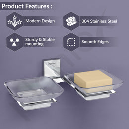 Plantex 304 Grade Stainless Steel and Frosted Glass Double Soap Dish/Soap Stand/Soap Storage/Dual Soap Holder for Bathroom/Bathroom Accessories - Crystal (Chrome)