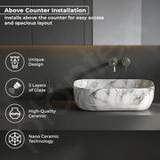 Plantex White Marble Countertop Wash Basin/Tabletop Basin/Ceramic Wash Basin for Bathroom/Bathroom Sink/ (Marble Basin with Grey Veins, 18 x 13 x 5.5 Inch)