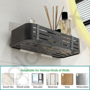 Plantex Bathroom Organizer Without Drill/Aluminium Wall Mounted Rack for Kitchen with Removable Hook/Self Adhesive Shelf for Bathroom- Pack of 1 (12 x 5 Inch - Matt Grey)
