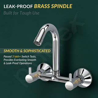 Plantex Brass Spindle Kitchen Mixer Tap/Sink Mixer Tap Hot and Cold with Wall Flange and Teflon Tape/Kitchen Sink Tap -(MKS-1278-Chrome)