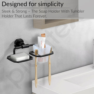 Plantex 304 Grade Stainless Steel 2in1 Soap Dish with Tumbler Holder/Soap Stand/Tooth Brush Holder/Bathroom Accessories - Nipron (Black)