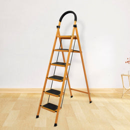 Plantex Premium GI 6-Step Ladder for Home/Foldable Steel Ladder - Wide Anti Skid Step Ladder -All Weather Resistant(Yellow)