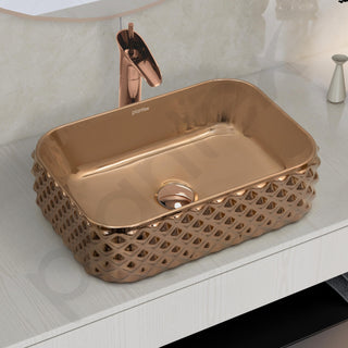 Plantex Ceramic Wash Basin/Tabletop Wash Basin/Designer Countertop Basin for Bathroom/Restaurants/Hotel – Rectangular (295, Rose Gold, 19 x 13 x 5 Inch)