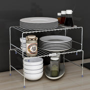 Plantex Stainless Steel 2- Tier Shelf Organizer for Kitchen Storage/Foldable and Detachable kitchen shelf organiser/Rack Organiser for Storage
