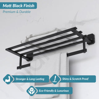 Plantex 304 Grade Stainless Steel 24 inch Towel Rack for Bathroom/Towel Stand/Hanger/Towel Bar for Bathroom Accessories - Cute (Black)