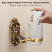 Plantex Antique Aluminium Tumbler Holder/Matt Glass Tooth Brush Stand/Bathroom Accessories (Brass-Antique Finish)