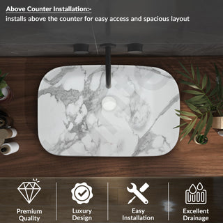 Plantex Ceramic Tabletop Washbasin for Bathroom/Designer Counter Top Hand Wash Basin/Rectangle Bathroom sink for Home/Office (21.5x14x5 Inch -Marble Finish)